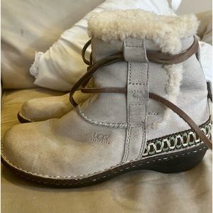 Size 7 UGG shearling ankle boots, sheepskin white cream leather with  laces